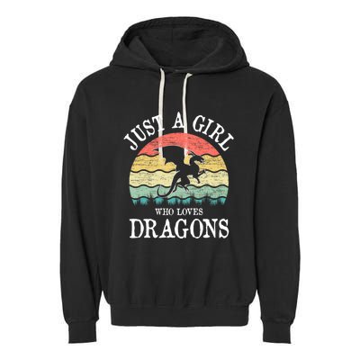 Just A Girl Who Loves Dragons Vintage Retro Garment-Dyed Fleece Hoodie