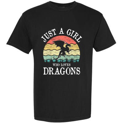 Just A Girl Who Loves Dragons Vintage Retro Garment-Dyed Heavyweight T-Shirt