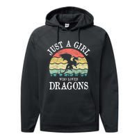 Just A Girl Who Loves Dragons Vintage Retro Performance Fleece Hoodie