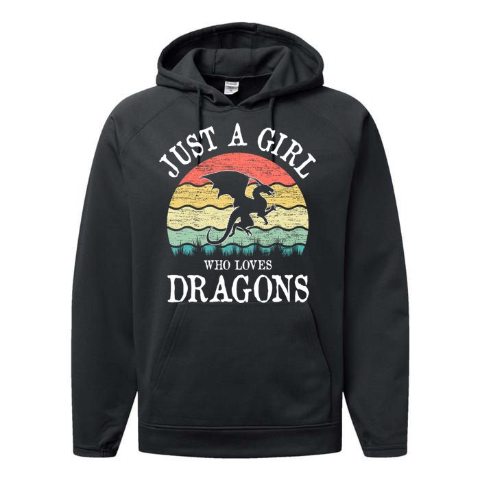 Just A Girl Who Loves Dragons Vintage Retro Performance Fleece Hoodie