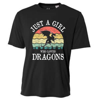 Just A Girl Who Loves Dragons Vintage Retro Cooling Performance Crew T-Shirt