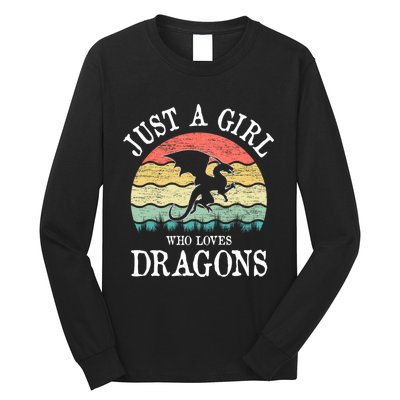 Just A Girl Who Loves Dragons Vintage Retro Long Sleeve Shirt