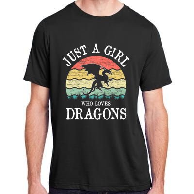 Just A Girl Who Loves Dragons Vintage Retro Adult ChromaSoft Performance T-Shirt