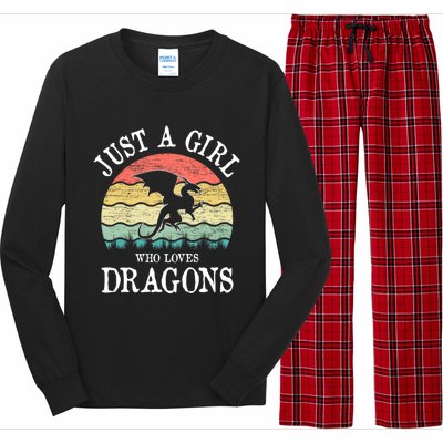 Just A Girl Who Loves Dragons Vintage Retro Long Sleeve Pajama Set