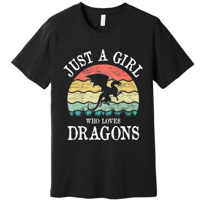 Just A Girl Who Loves Dragons Vintage Retro Premium T-Shirt