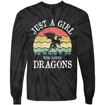 Just A Girl Who Loves Dragons Vintage Retro Tie-Dye Long Sleeve Shirt