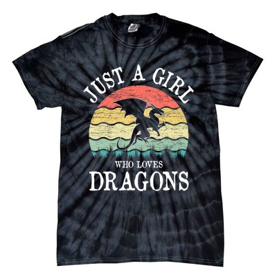 Just A Girl Who Loves Dragons Vintage Retro Tie-Dye T-Shirt