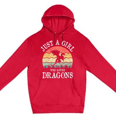 Just A Girl Who Loves Dragons Vintage Retro Premium Pullover Hoodie