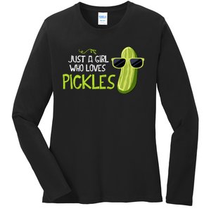 Just A Girl Who Loves Pickles Cuts Pickles Cooking Birthday Ladies Long Sleeve Shirt