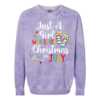 Just A Girl Who Loves Christmas In Jully Summer Beach Women Colorblast Crewneck Sweatshirt