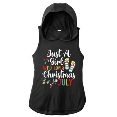 Just A Girl Who Loves Christmas In Jully Summer Beach Women Ladies PosiCharge Tri-Blend Wicking Draft Hoodie Tank