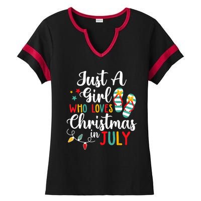 Just A Girl Who Loves Christmas In Jully Summer Beach Women Ladies Halftime Notch Neck Tee