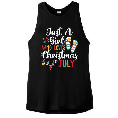 Just A Girl Who Loves Christmas In Jully Summer Beach Women Ladies PosiCharge Tri-Blend Wicking Tank