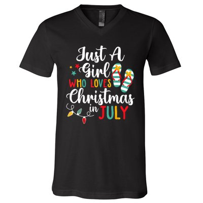 Just A Girl Who Loves Christmas In Jully Summer Beach Women V-Neck T-Shirt