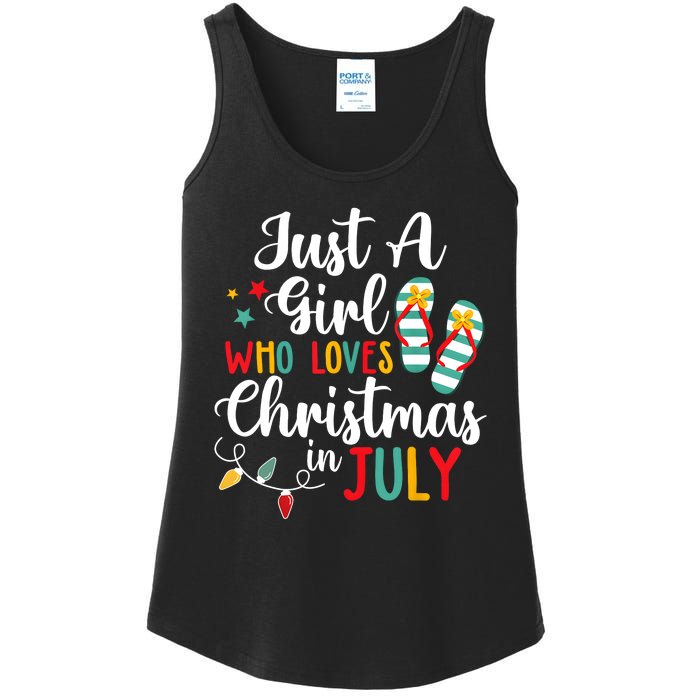 Just A Girl Who Loves Christmas In Jully Summer Beach Women Ladies Essential Tank