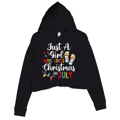 Just A Girl Who Loves Christmas In Jully Summer Beach Women Crop Fleece Hoodie