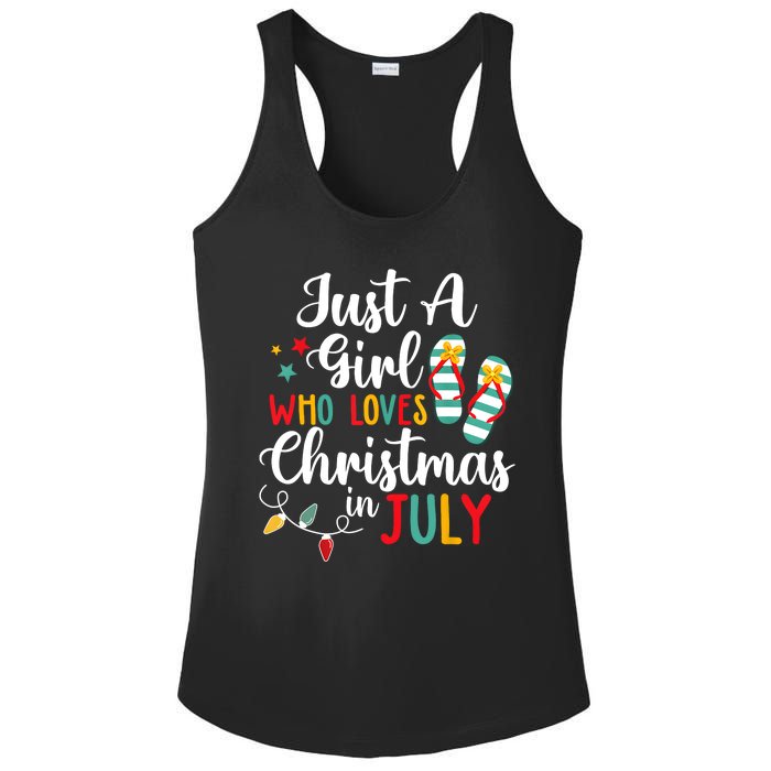 Just A Girl Who Loves Christmas In Jully Summer Beach Women Ladies PosiCharge Competitor Racerback Tank