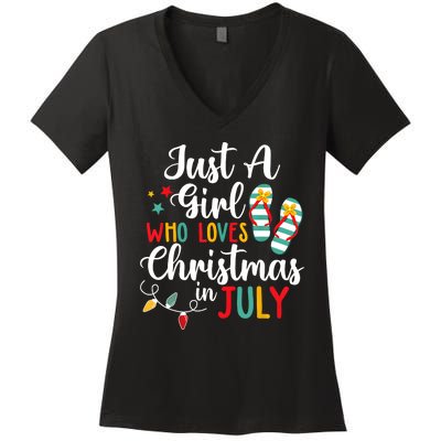 Just A Girl Who Loves Christmas In Jully Summer Beach Women Women's V-Neck T-Shirt