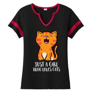 Just A Girl Who Loves Cats Ladies Halftime Notch Neck Tee