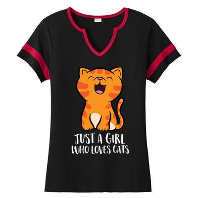 Just A Girl Who Loves Cats Ladies Halftime Notch Neck Tee