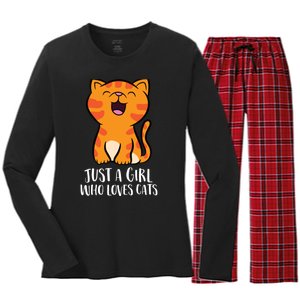 Just A Girl Who Loves Cats Women's Long Sleeve Flannel Pajama Set 