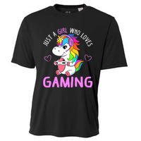 Just A Girl Who Loves Gaming Cute Gamer Unicorn Gift Wo Cooling Performance Crew T-Shirt