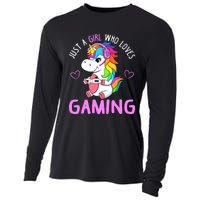 Just A Girl Who Loves Gaming Cute Gamer Unicorn Gift Wo Cooling Performance Long Sleeve Crew