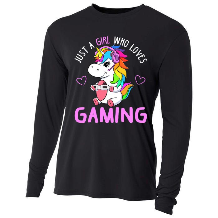 Just A Girl Who Loves Gaming Cute Gamer Unicorn Gift Wo Cooling Performance Long Sleeve Crew