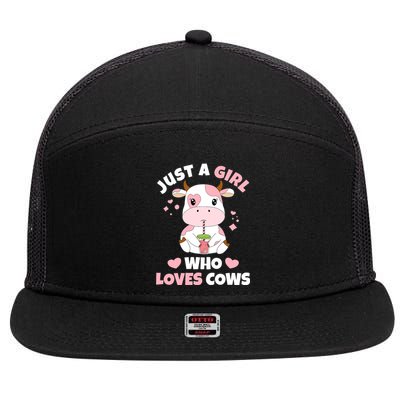 Just A Girl Who Loves Cows Cute Strawberry Cow Cowgirl Print 7 Panel Mesh Trucker Snapback Hat