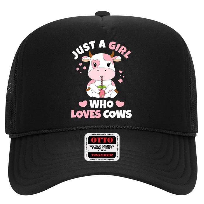 Just A Girl Who Loves Cows Cute Strawberry Cow Cowgirl Print High Crown Mesh Back Trucker Hat