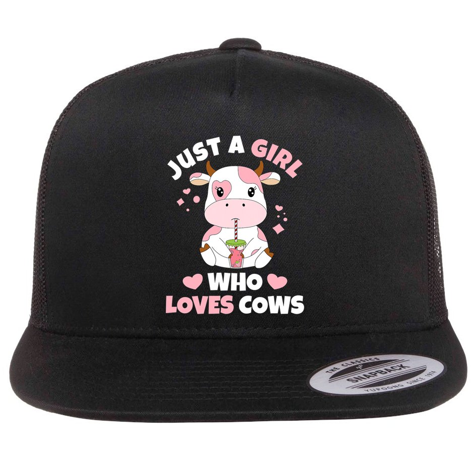 Just A Girl Who Loves Cows Cute Strawberry Cow Cowgirl Print Flat Bill Trucker Hat