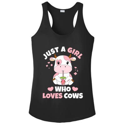 Just A Girl Who Loves Cows Cute Strawberry Cow Cowgirl Print Ladies PosiCharge Competitor Racerback Tank
