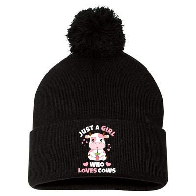 Just A Girl Who Loves Cows Cute Strawberry Cow Cowgirl Print Pom Pom 12in Knit Beanie