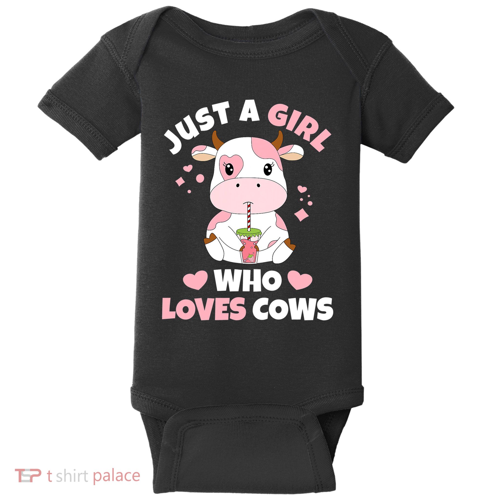 Just A Girl Who Loves Cows Cute Strawberry Cow Cowgirl Print Baby Bodysuit