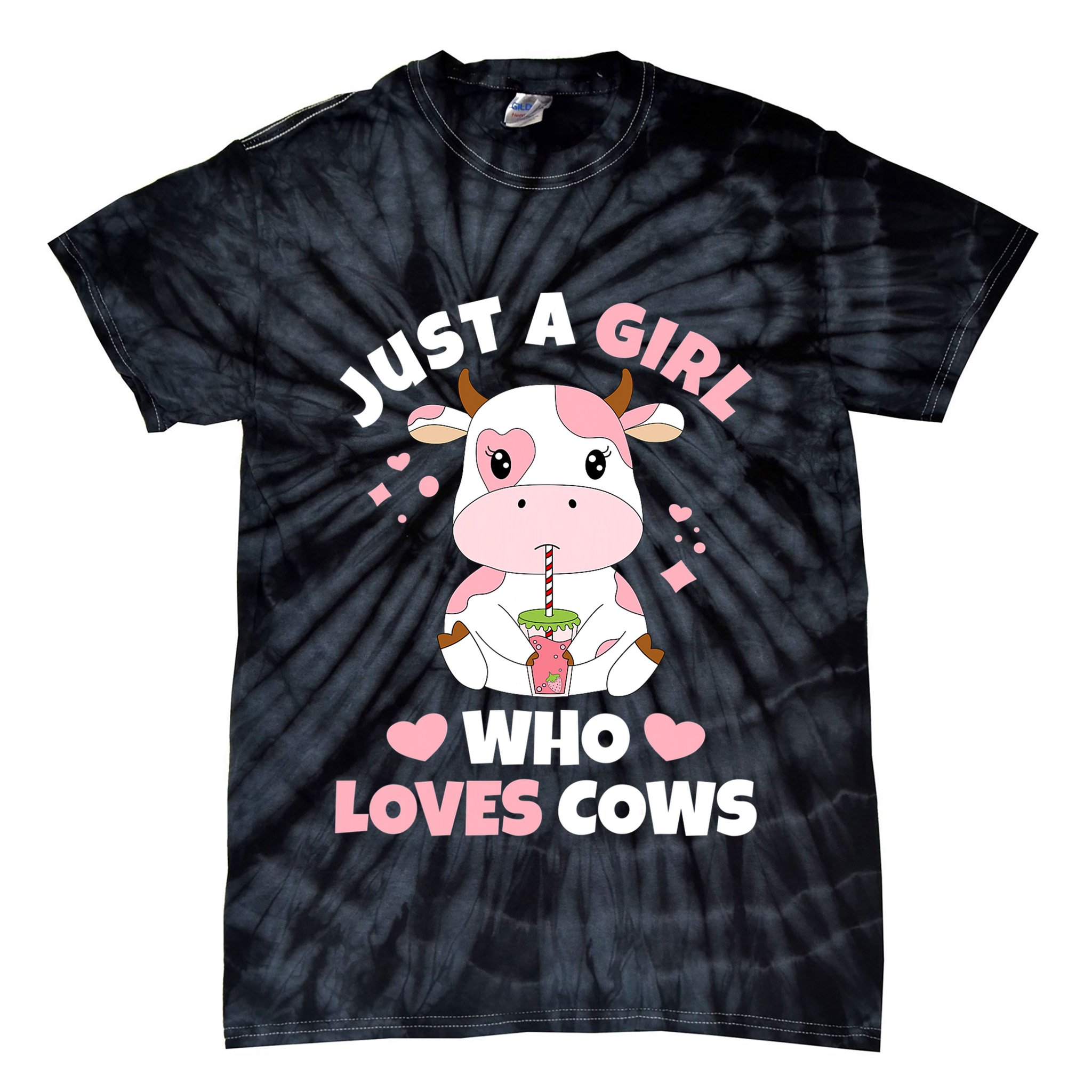 Just A Girl Who Loves Cows Cute Strawberry Cow Cowgirl Print Tie-Dye T-Shirt