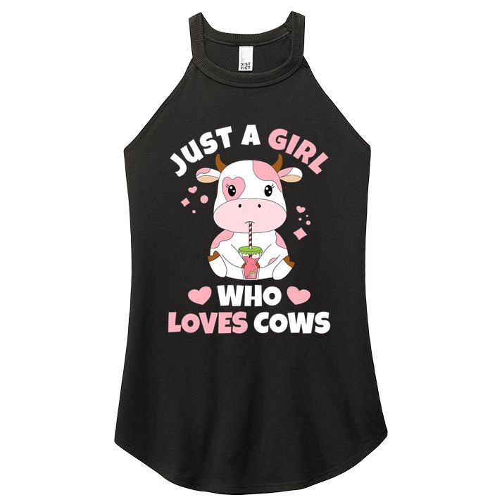 Just A Girl Who Loves Cows Cute Strawberry Cow Cowgirl Print Women's Perfect Tri Rocker Tank
