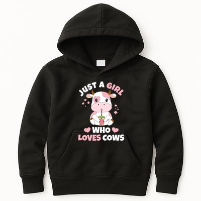Just A Girl Who Loves Cows Cute Strawberry Cow Cowgirl Print Kids Hoodie