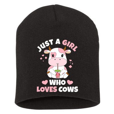 Just A Girl Who Loves Cows Cute Strawberry Cow Cowgirl Print Short Acrylic Beanie
