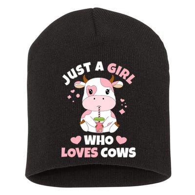 Just A Girl Who Loves Cows Cute Strawberry Cow Cowgirl Print Short Acrylic Beanie