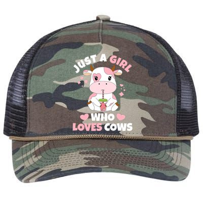 Just A Girl Who Loves Cows Cute Strawberry Cow Cowgirl Print Retro Rope Trucker Hat Cap