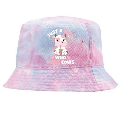 Just A Girl Who Loves Cows Cute Strawberry Cow Cowgirl Print Tie-Dyed Bucket Hat