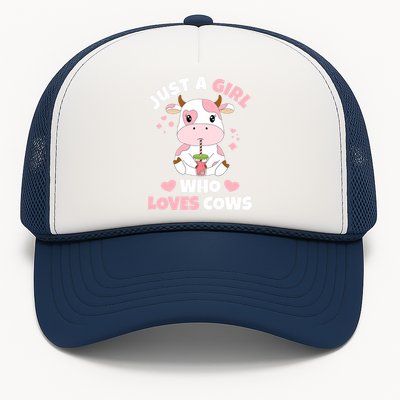 Just A Girl Who Loves Cows Cute Strawberry Cow Cowgirl Print Trucker Hat