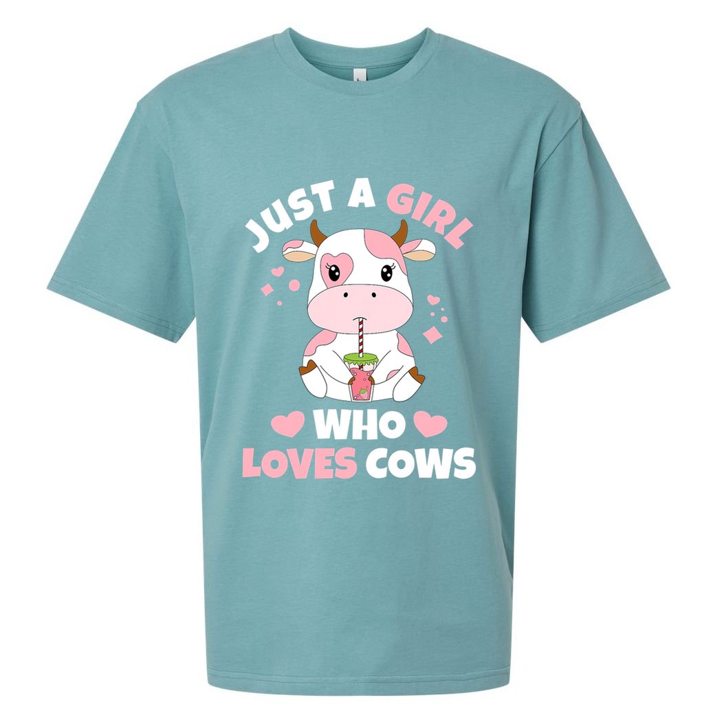 Just A Girl Who Loves Cows Cute Strawberry Cow Cowgirl Print Sueded Cloud Jersey T-Shirt