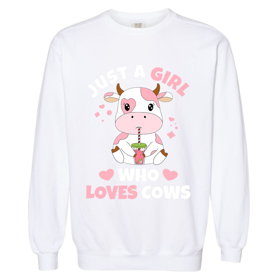 Just A Girl Who Loves Cows Cute Strawberry Cow Cowgirl Print Garment-Dyed Sweatshirt