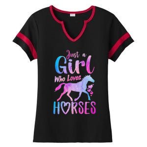 Just A Girl Who Loves Horses Riding Cute Horse Girl Ladies Halftime Notch Neck Tee