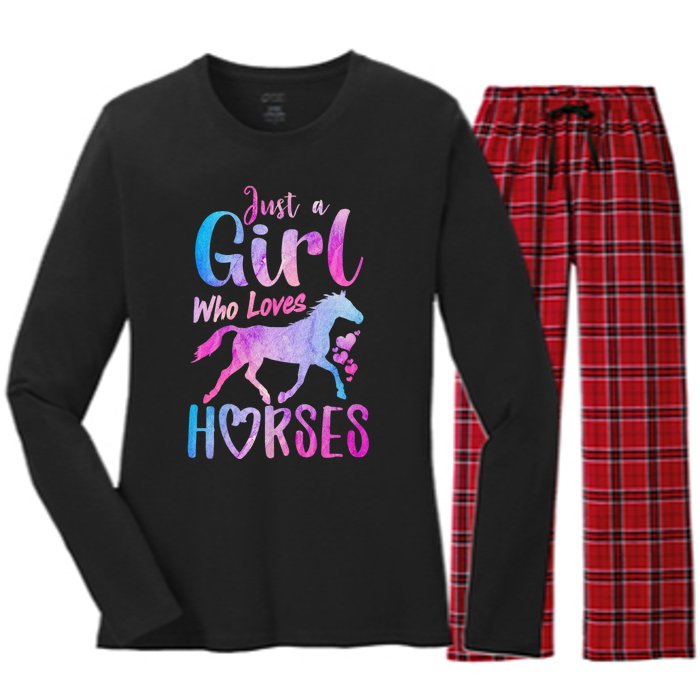 Just A Girl Who Loves Horses Riding Cute Horse Girl Women's Long Sleeve Flannel Pajama Set 