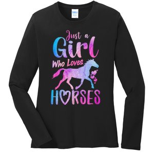 Just A Girl Who Loves Horses Riding Cute Horse Girl Ladies Long Sleeve Shirt