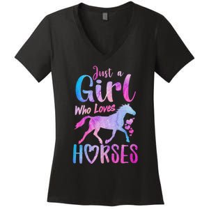 Just A Girl Who Loves Horses Riding Cute Horse Girl Women's V-Neck T-Shirt