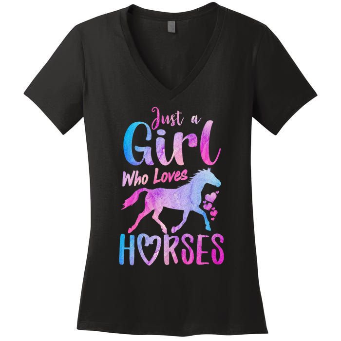 Just A Girl Who Loves Horses Riding Cute Horse Girl Women's V-Neck T-Shirt