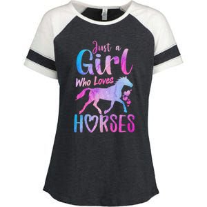 Just A Girl Who Loves Horses Riding Cute Horse Girl Enza Ladies Jersey Colorblock Tee